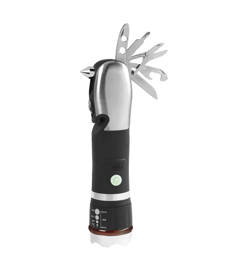 Taschenlampe mit Multiwerkzeug, Gurtschneider und Nothammer, aufladbar Panta Safe Guard M23696