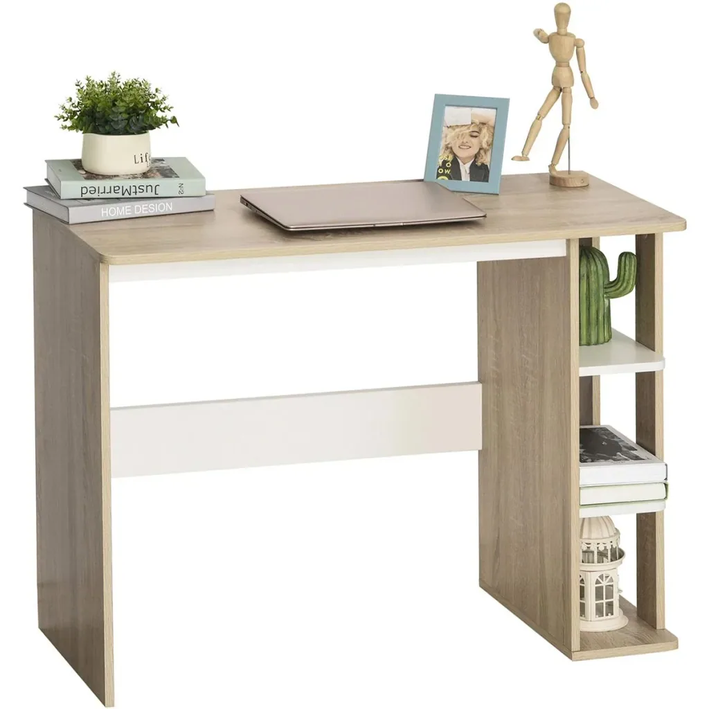 Schreibtisch mit Seitenregal Natur, Weiß