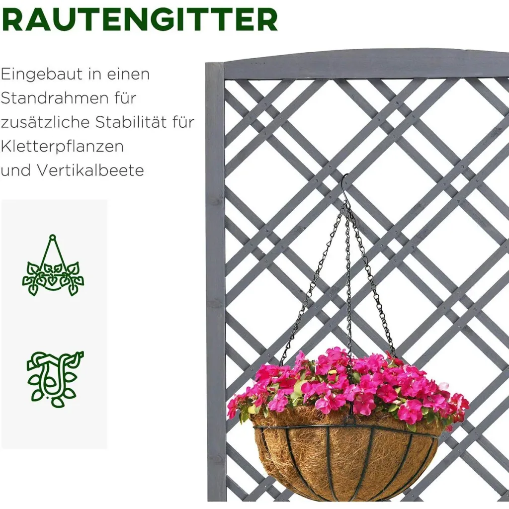 Pflanzkasten Blumenständer Rankgitter Rankkasten Rosenbogen Garten Holz Grau 60 x 30 x 122,5 cm