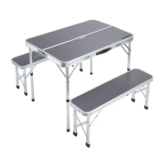 Campingbank 3 Stück grau Aluminium klappbar