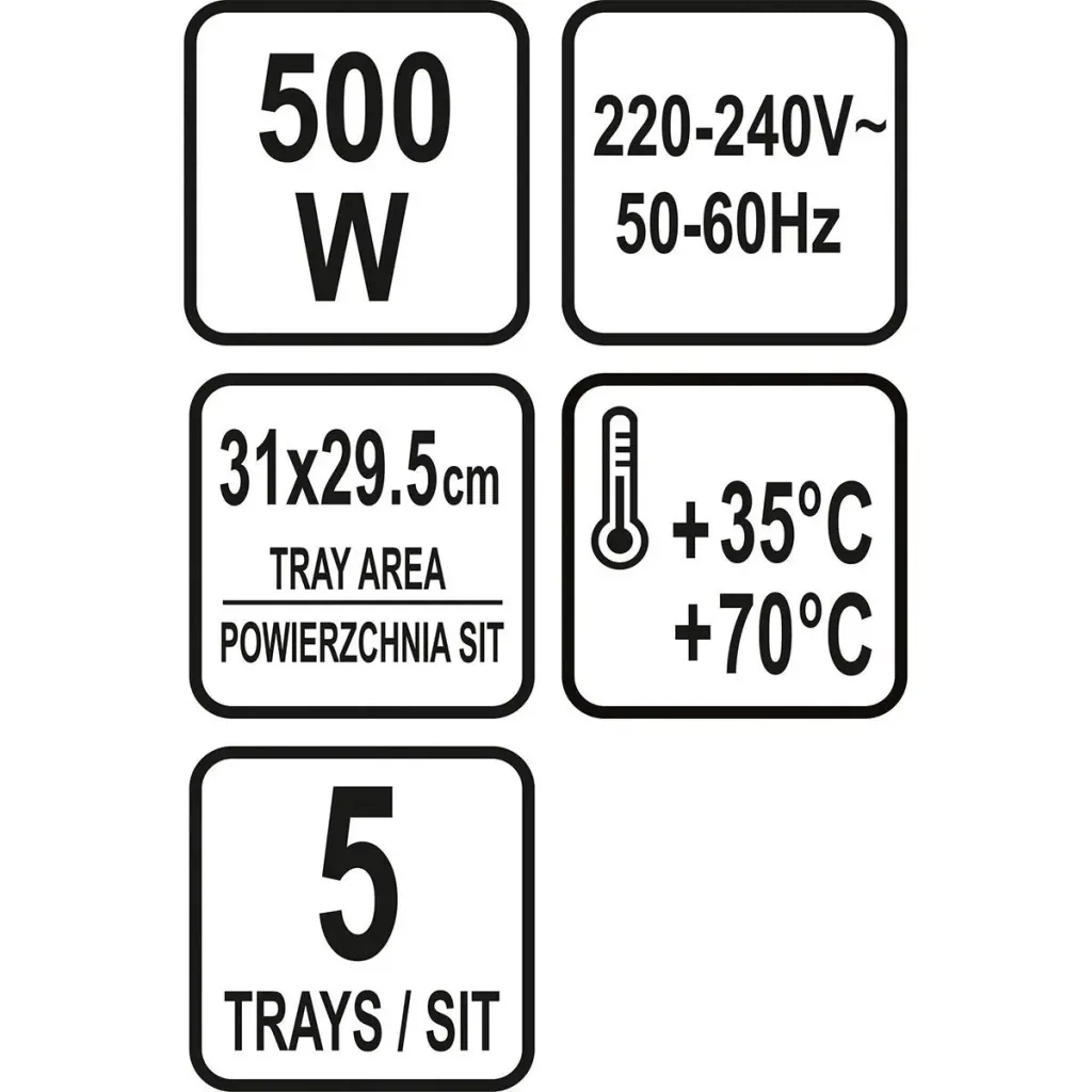 Lebensmitteltrockner - 5 Schichten - 35 bis 70 Grad - 500W