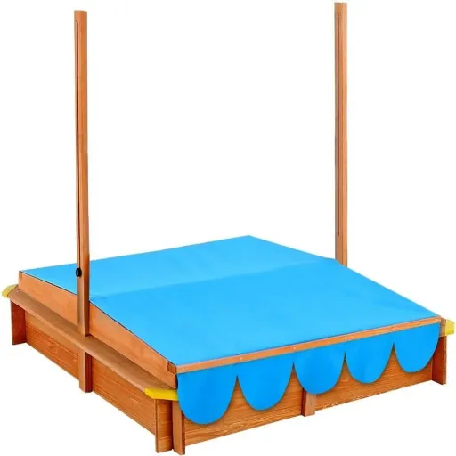 Sandkasten mit Sonnenschirm - Sandkasten mit verstellbarem Dach - 120x120cm, Blau