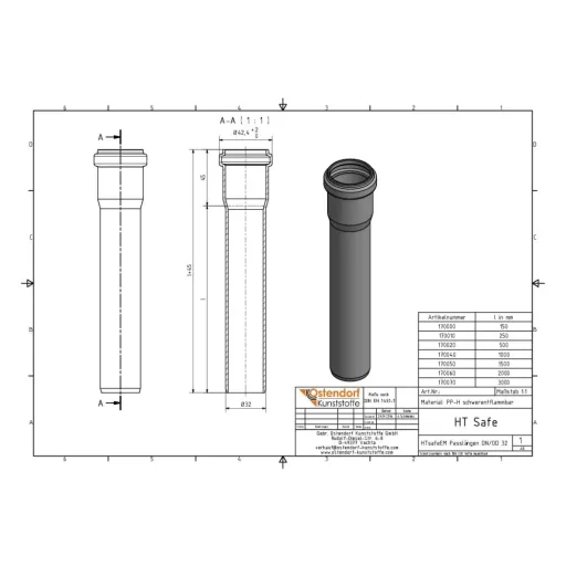 HT Rohr 32 mm, Abwasserrohr, 500 mm, Polypropylen, Hausentwässerung