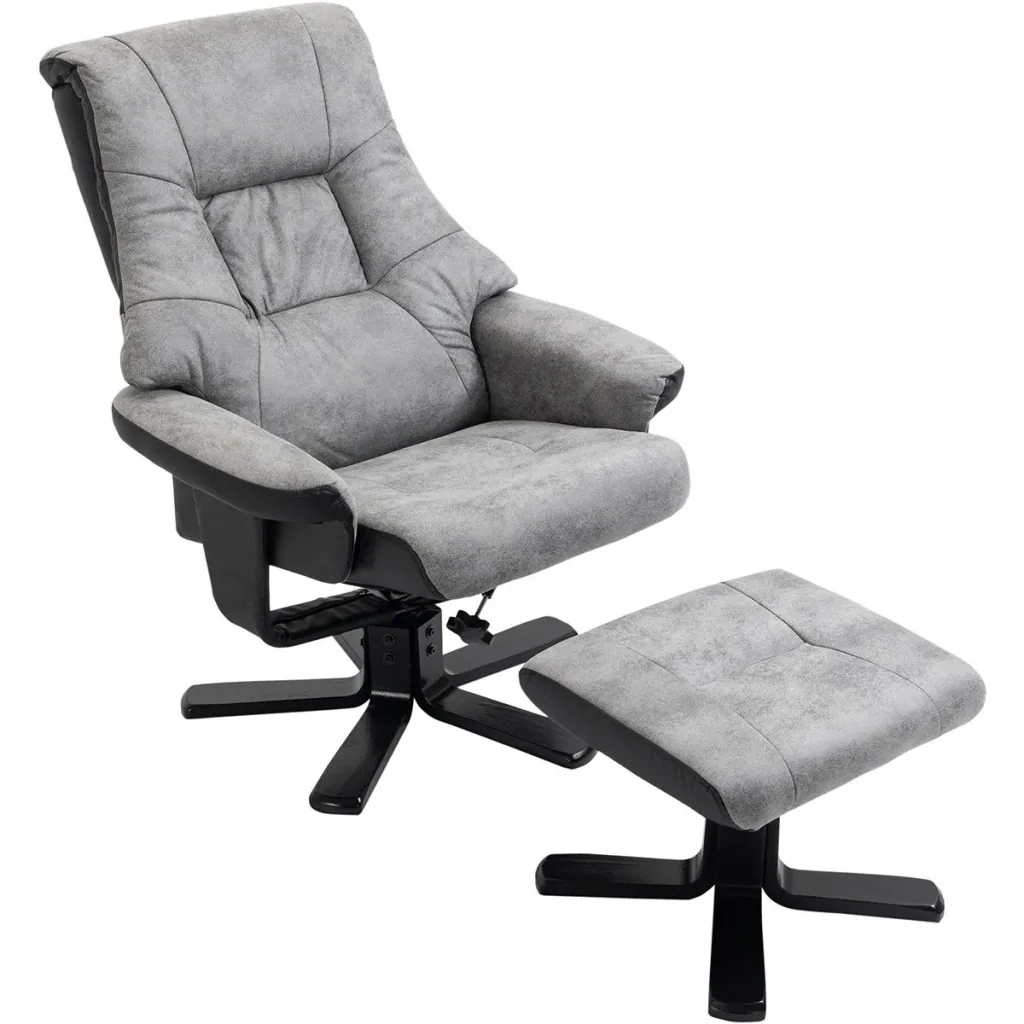 Relaxsessel mit Hocker, Fernsehsessel, Polstersessel, Liegesofa, 360° drehbar, 135° neigbar, Grau, 78 x 82,5 x 109 cm