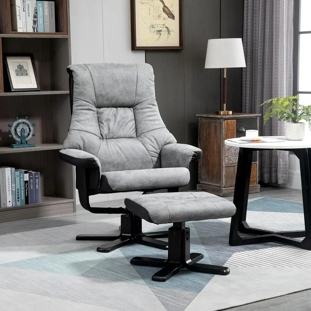 Relaxsessel mit Hocker, Fernsehsessel, Polstersessel, Liegesofa, 360° drehbar, 135° neigbar, Grau, 78 x 82,5 x 109 cm