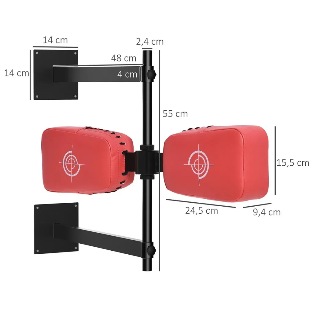 Drehbares Punchkissen Wandhalterung Reflex Bar Punch Pad für Training Kick Schild Stahl Kunstleder Rot 82 x 65 x 14 cm