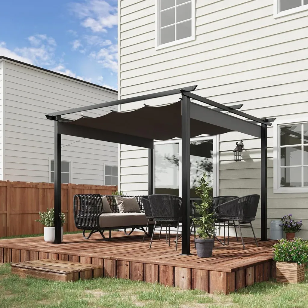 Pergola mit verstellbarer Markise Aluminium Grau+Schwarz 3 x 3 m