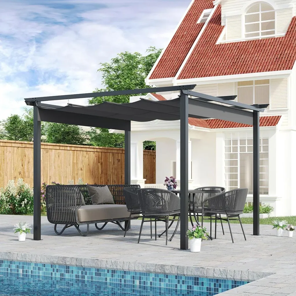 Pergola mit verstellbarer Markise Aluminium Grau+Schwarz 3 x 3 m