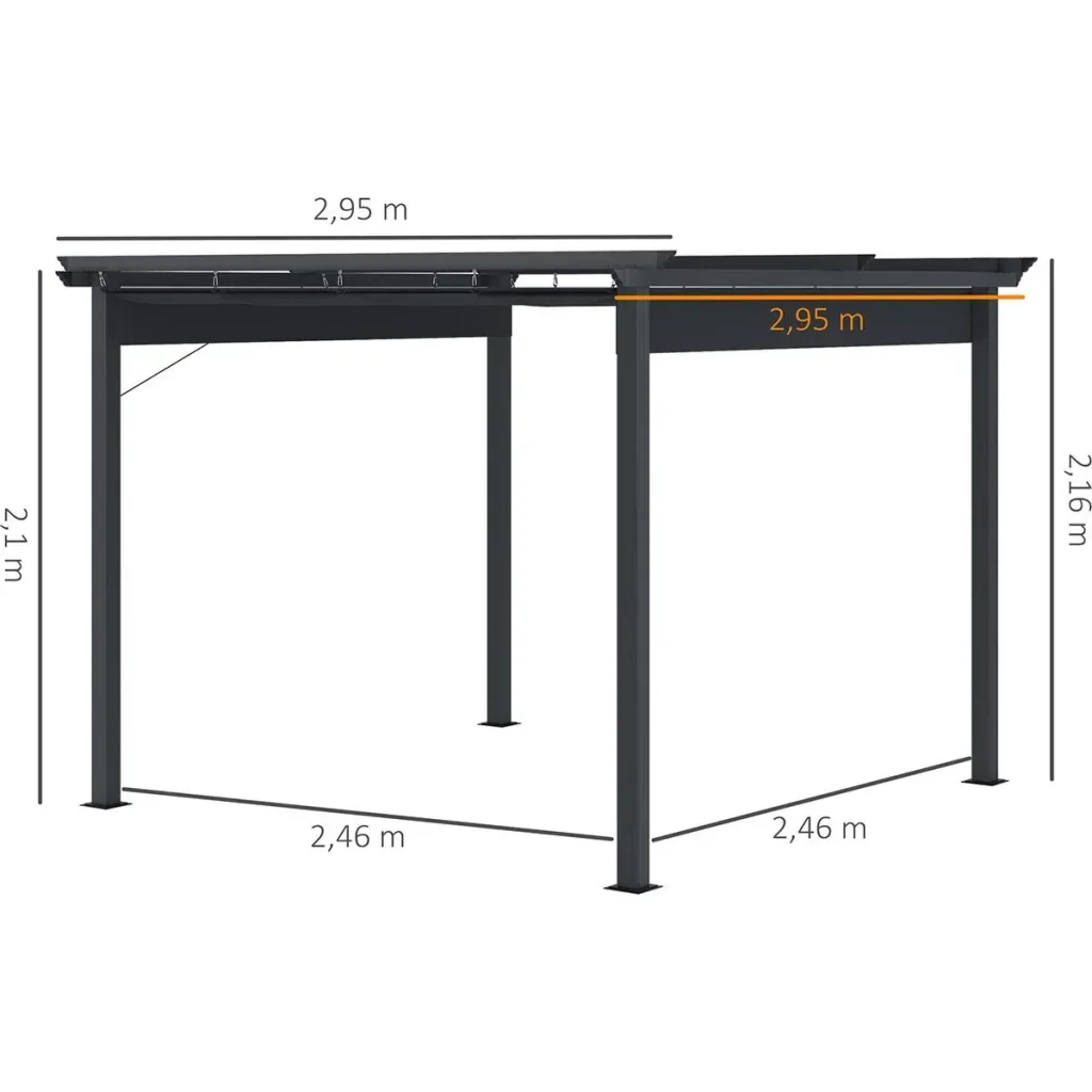 Pergola mit verstellbarer Markise Aluminium Grau+Schwarz 3 x 3 m