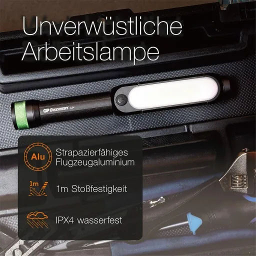 DISCOVERY Clip Arbeitsleuchte mit seitlicher COB Lichtleiste, Magnetbefestigung, 4 Leuchtmodi 550 Lumen, IPX4
