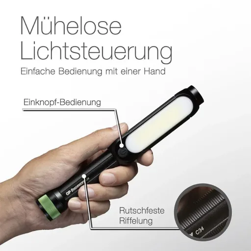 DISCOVERY Clip Arbeitsleuchte mit seitlicher COB Lichtleiste, Magnetbefestigung, 4 Leuchtmodi 550 Lumen, IPX4