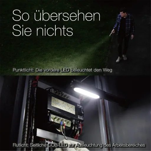 DISCOVERY Clip Arbeitsleuchte mit seitlicher COB Lichtleiste, Magnetbefestigung, 4 Leuchtmodi 550 Lumen, IPX4