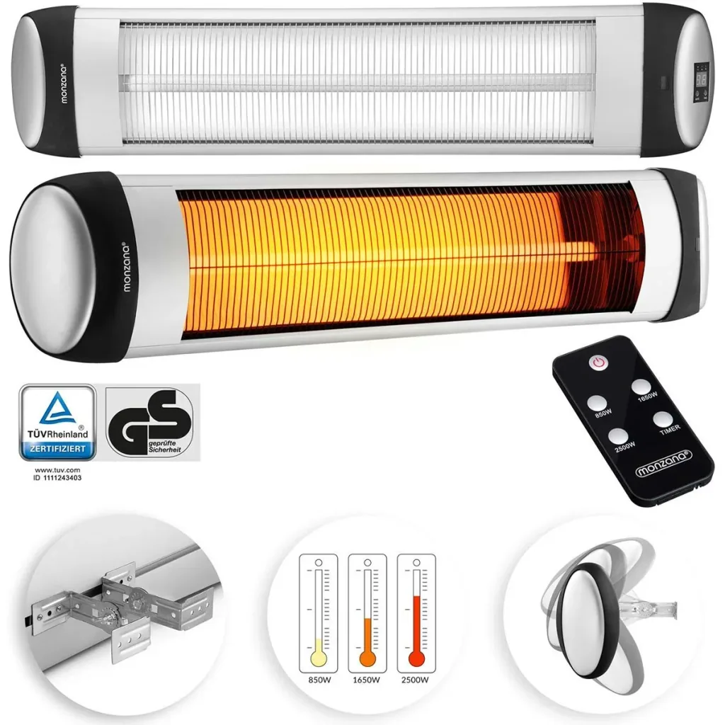 TRESKO Infrarot-Heizung 2500W Silber mit Fernbedienung