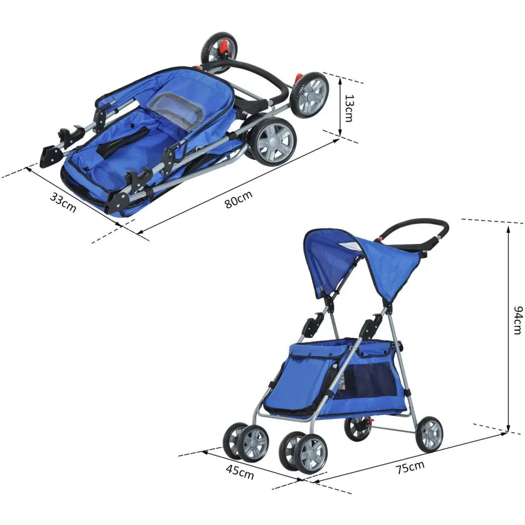 Hundebuggy Hundewagen mit Sonnendach Stahl Blau