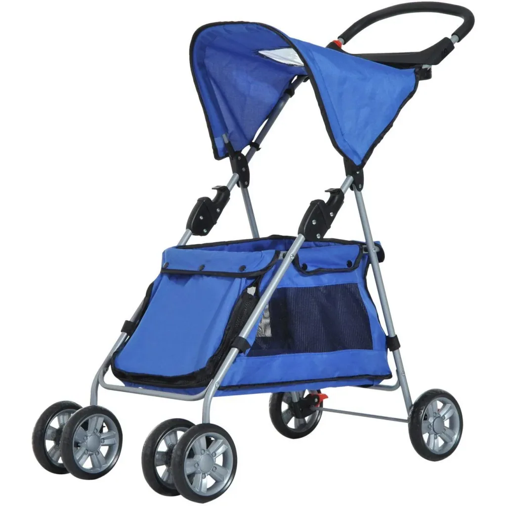 Hundebuggy Hundewagen mit Sonnendach Stahl Blau