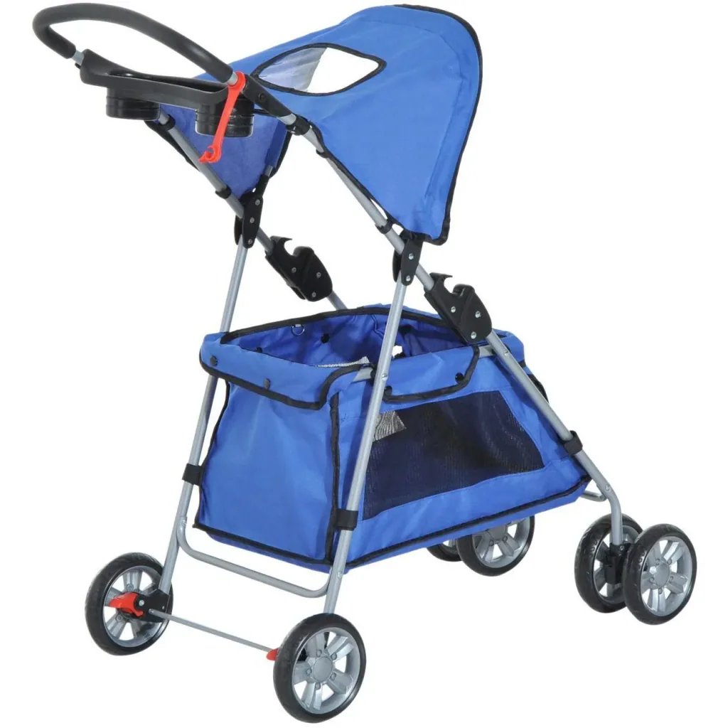 Hundebuggy Hundewagen mit Sonnendach Stahl Blau