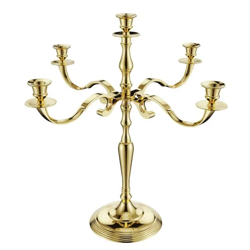 Kerzenleuchter gold glänzend aus Aluminium 60cm 5-armig