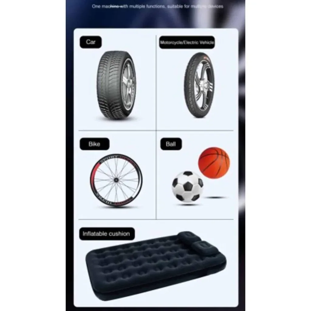 Pure4u CAR2 Tragbarer Kompressor - Elektrische Reifenpumpe - USB Wiederaufladbar - LED - Powerbank