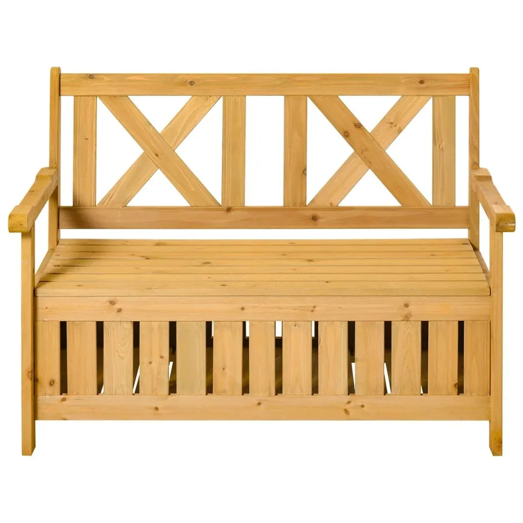 2-Sitzer Sitzbank mit Stauraum Gartenbank Holzbank Bank mit Armlehnen Massivholz Gelb 115 x 61 x 85 cm