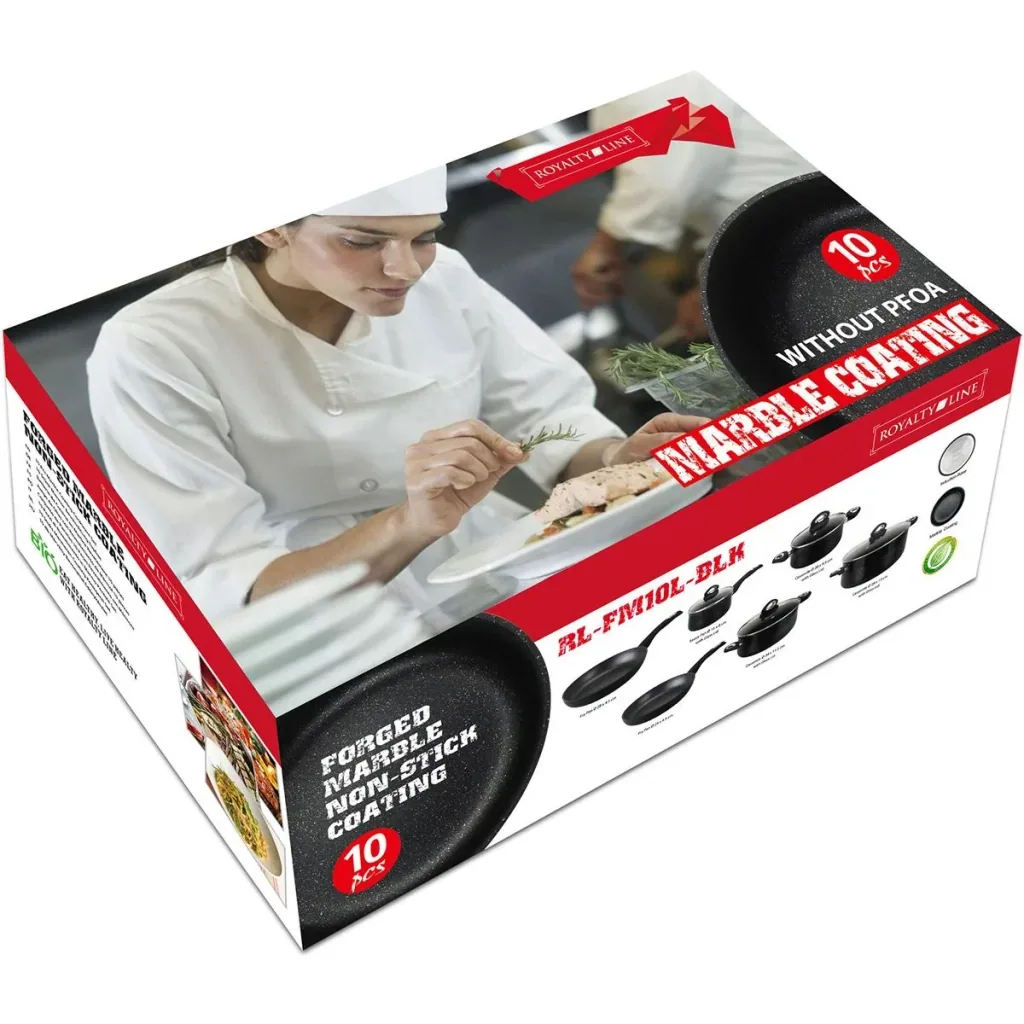 Komplettes 10-teiliges Kochgeschirrset - mit Glasdeckeln - Schwarz