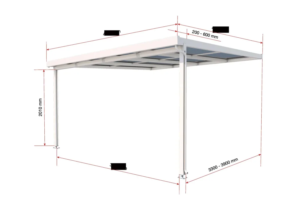 Terrassendach Premium, weiß, 4102 x 4060 mm - Polycarbonat Stegplatten 16 mm, klar