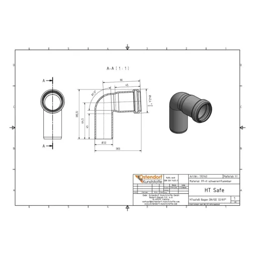 HT Bogen 32mm, DN32, Abwasserrohr, 87 Grad