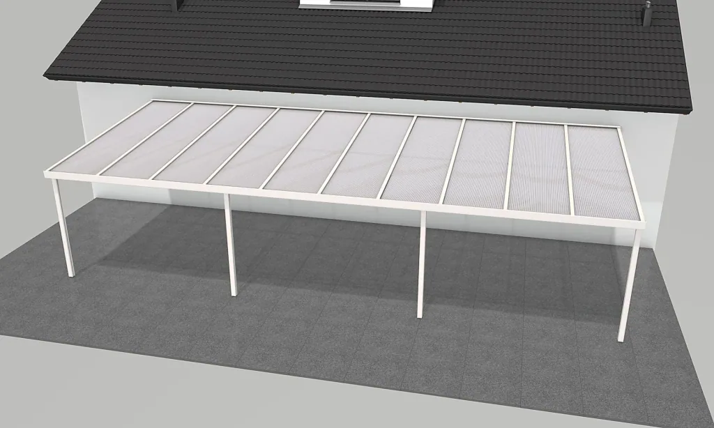 Terrassendach Premium, weiß, 10140 x 4060 mm - Polycarbonat Stegplatten 16 mm, weiß gestreift