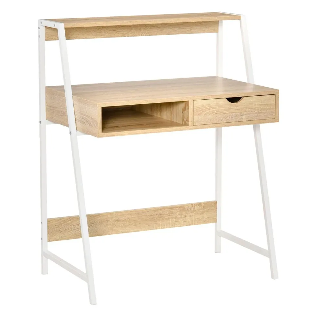 Schreibtisch Bücherregal Computertisch Bürotisch mit Schublade und Regal großer Stauraum E1-Spanplatte Metallrahmen Natu