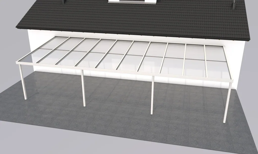 Terrassendach Premium, weiß, 10140 x 4060 mm - 10mm Verbundsicherheitsglas (VSG)