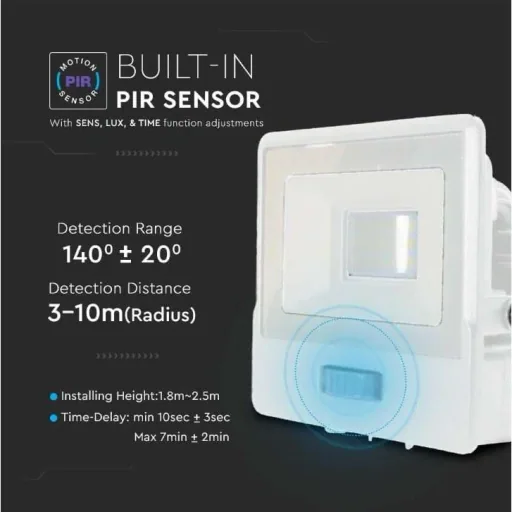 VT-118S LED-Flutlicht mit Sensor - 10 W - 735 Lm - 4000K - Weiß
