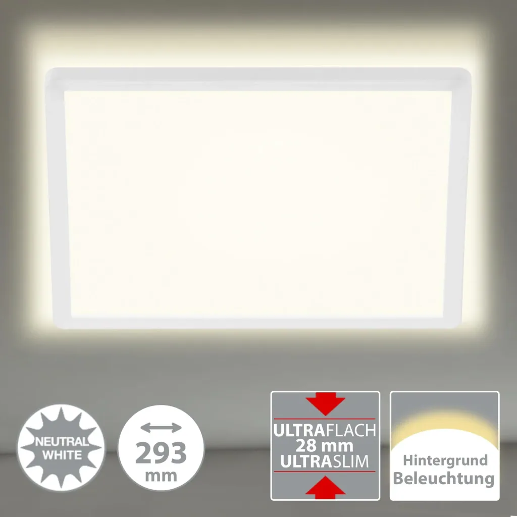 Ultraflaches LED Panel, viereckig, 29,3 cm, 2400 Lumen, 18 Watt, weiß