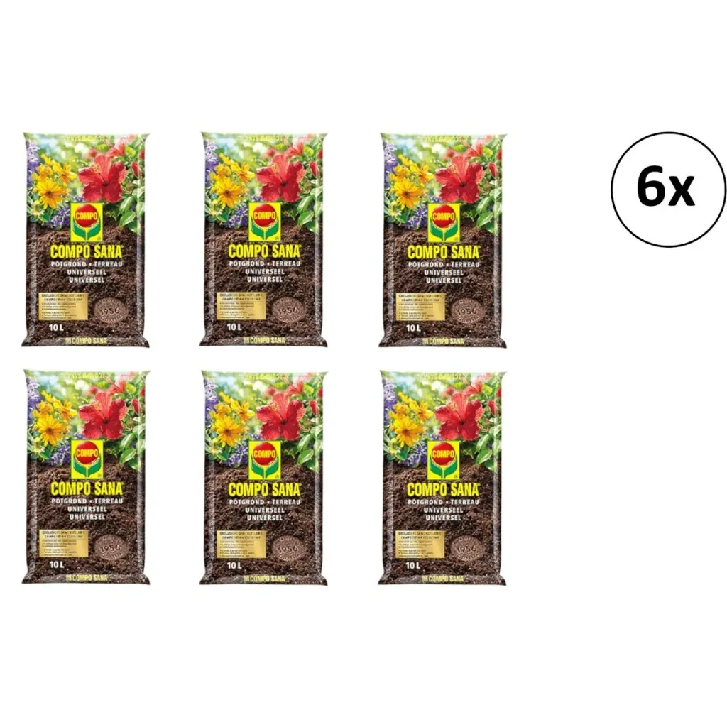 Sana 6 Stück 10L Blumenerde - Universal - 100 Tage Betrieb