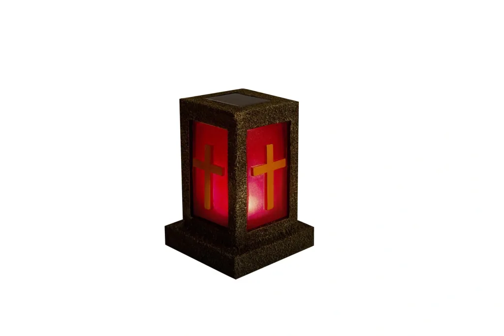 Solar LED Grablicht Polyresin mit Kreuz und Timer