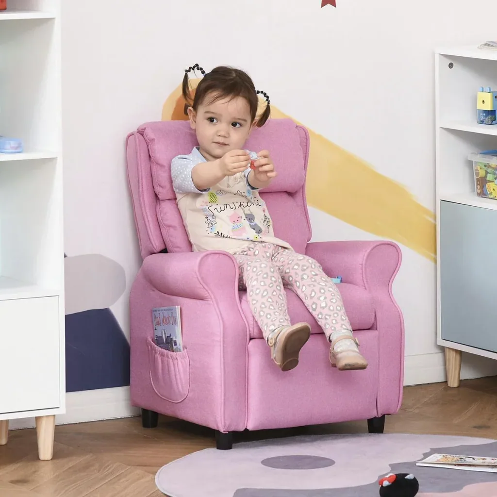 Kindersofa Kindercouch Kindersessel Stuhl Liegesofa verstellbar mit Fußstütze für 3-8 Jahre Jungen und Mädchen Rosa 58x5