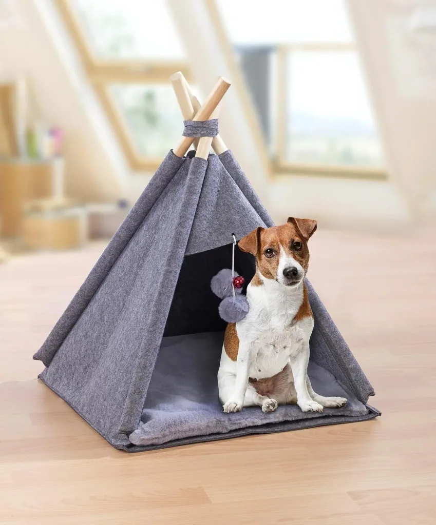Tierzelt "TIPI", Anthrazit, Filzdesign, 45 x 60 x 45 cm