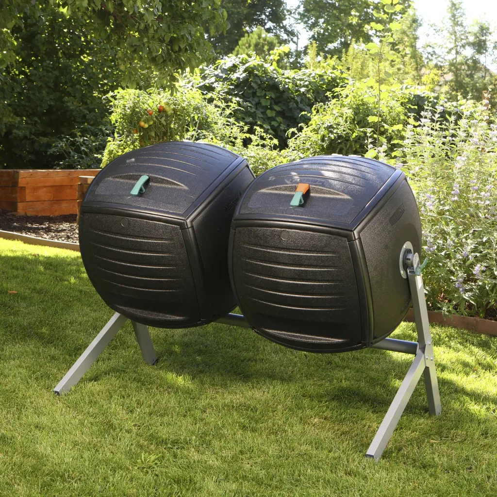 Lifetime Komposter Kompost-Zwilling 380 L 143,5×79,4×110,4 cm Schwarz – 2 Kammern für durchgehendes Kompostieren