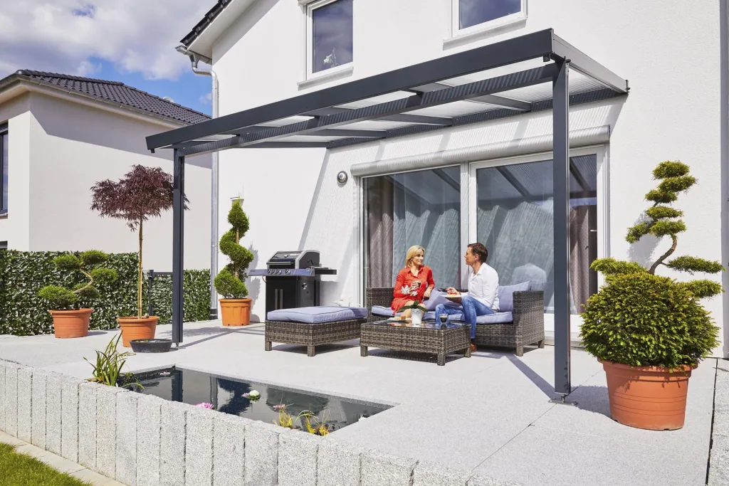 Terrassendach Premium, anthrazit, 4102 x 3060 mm - Polycarbonat Stegplatten 16 mm, bronze