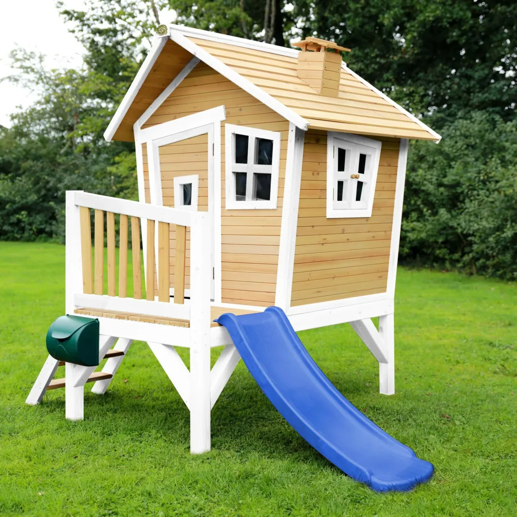 Robin Spielhaus Braun/Weiß - Blaue Rutsche