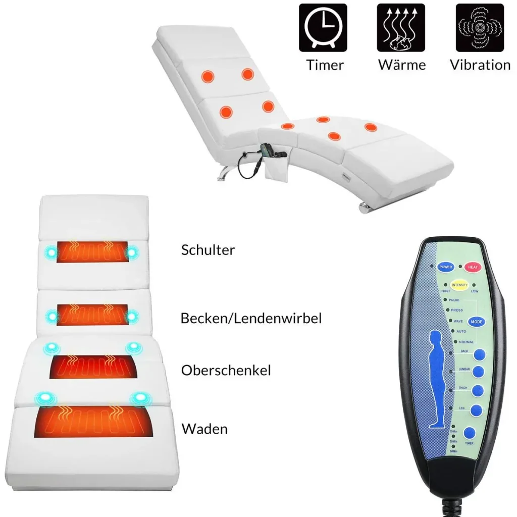 Relaxliege London weiß mit Massage- und Heizfunktion