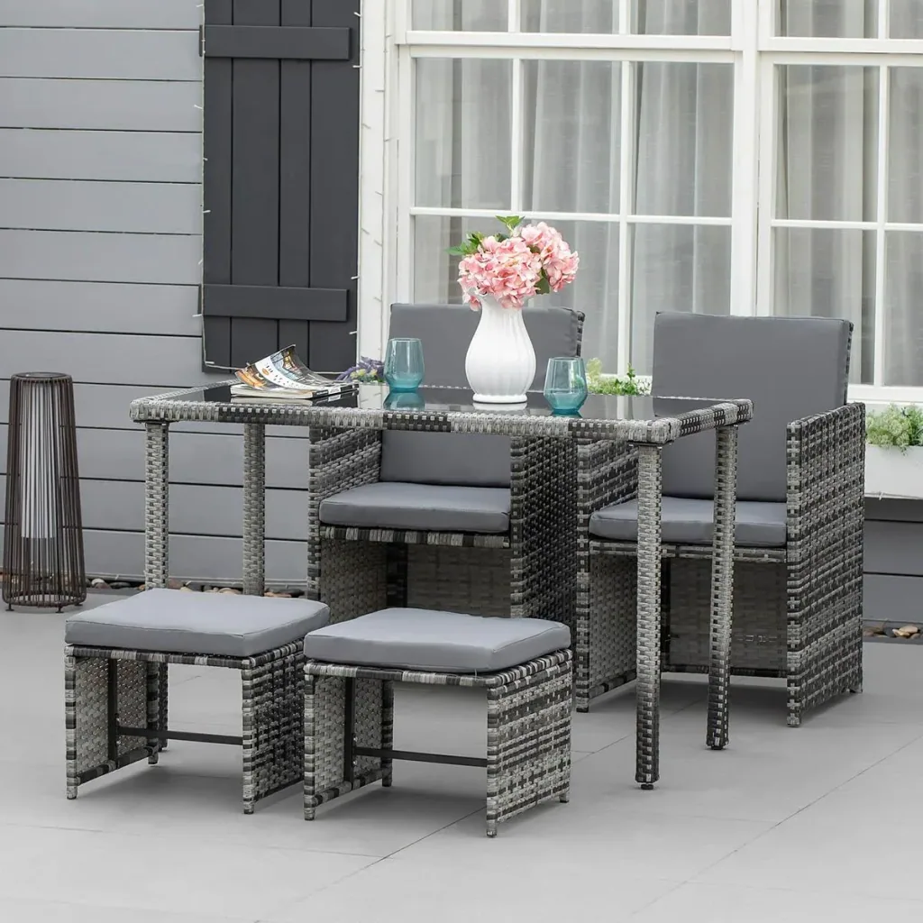 Polyrattan Sitzgruppe Essgruppe Gartenset Garnitur 11 tlg. mit Kissen, Grau