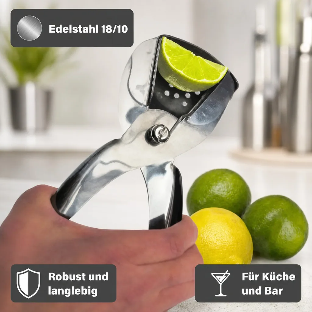 Zitronenpresse, Zitronenzange, Limettenpresse Edelstahl 18/10, Mehr Saft & Ergonomisches Design