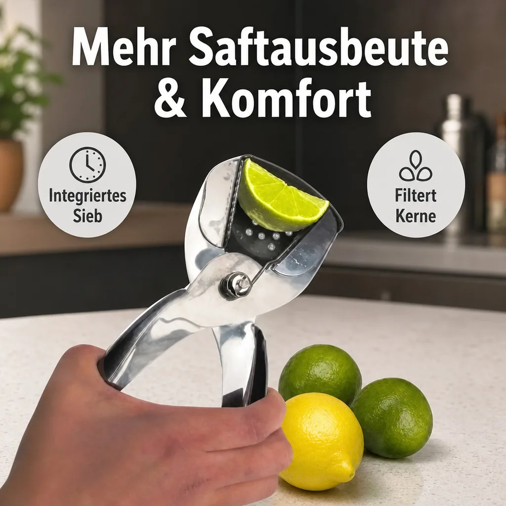 Zitronenpresse, Zitronenzange, Limettenpresse Edelstahl 18/10, Mehr Saft & Ergonomisches Design
