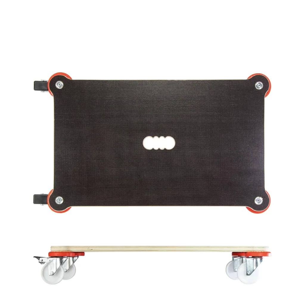 Transporthilfe MM 1375, 71 x 44 x 12,5 cm, harte Rollen Ø 75 mm, Gleitlager, 2 Bremsen, Platte FSC®, Tragkraft 200 kg