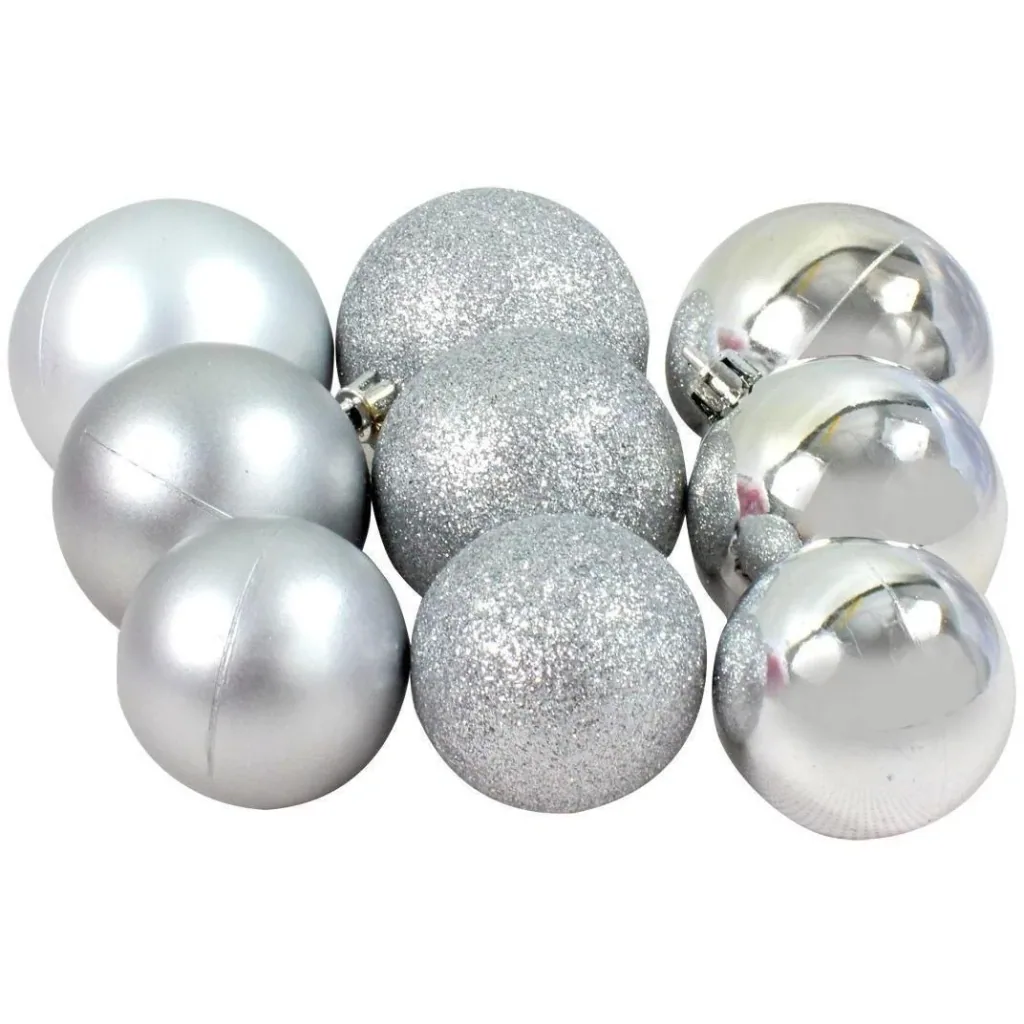 Weihnachtskugeln - 70 Kugeln - mit Aufbewahrungsbox - Kunststoff / Kunststoff - Silber