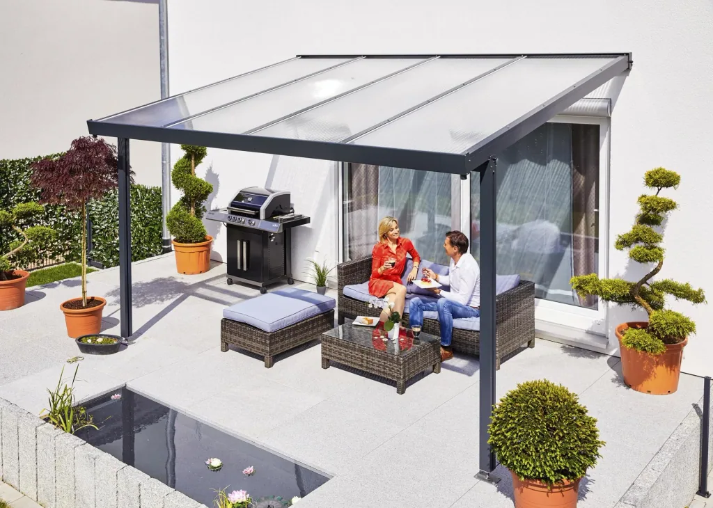 Terrassendach Premium, anthrazit, 4102 x 3060 mm - Acryl Stegplatten 16mm, klar