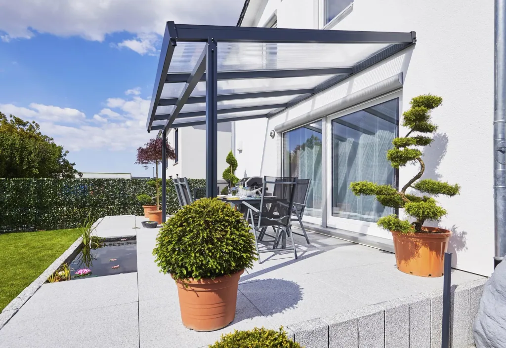 Terrassendach Premium, anthrazit, 4102 x 3060 mm - Acryl Stegplatten 16mm, klar
