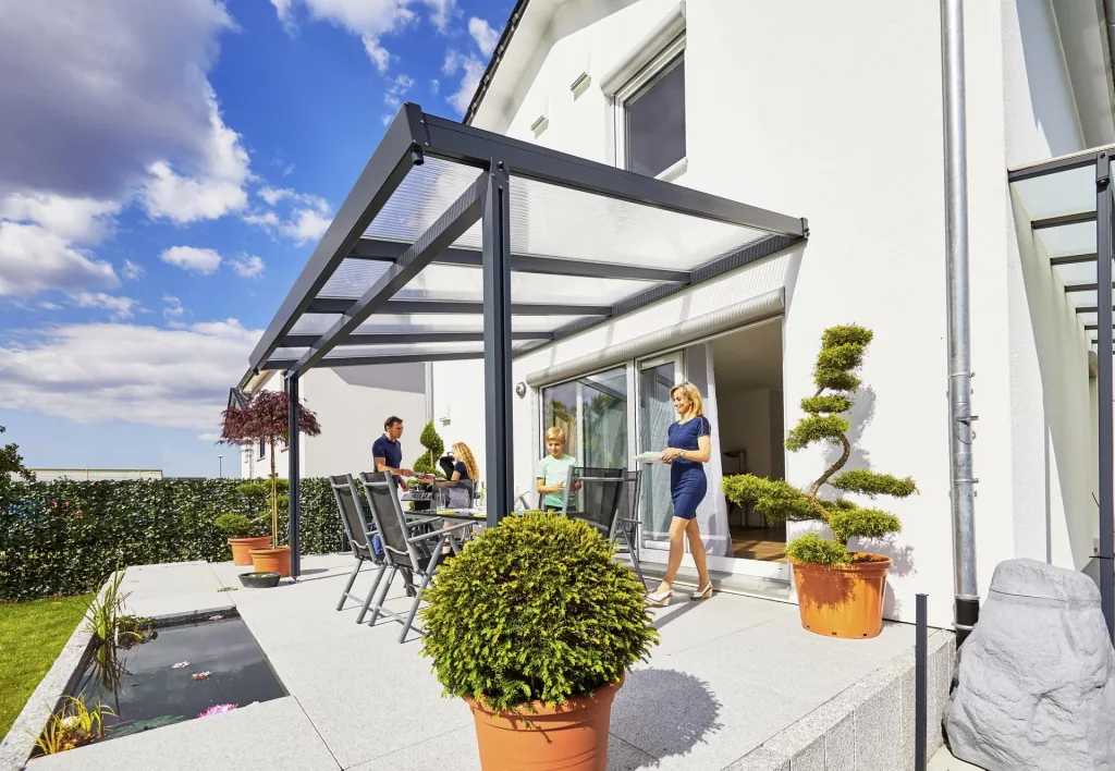 Terrassendach Premium, anthrazit, 4102 x 3060 mm - Acryl Stegplatten 16mm, klar