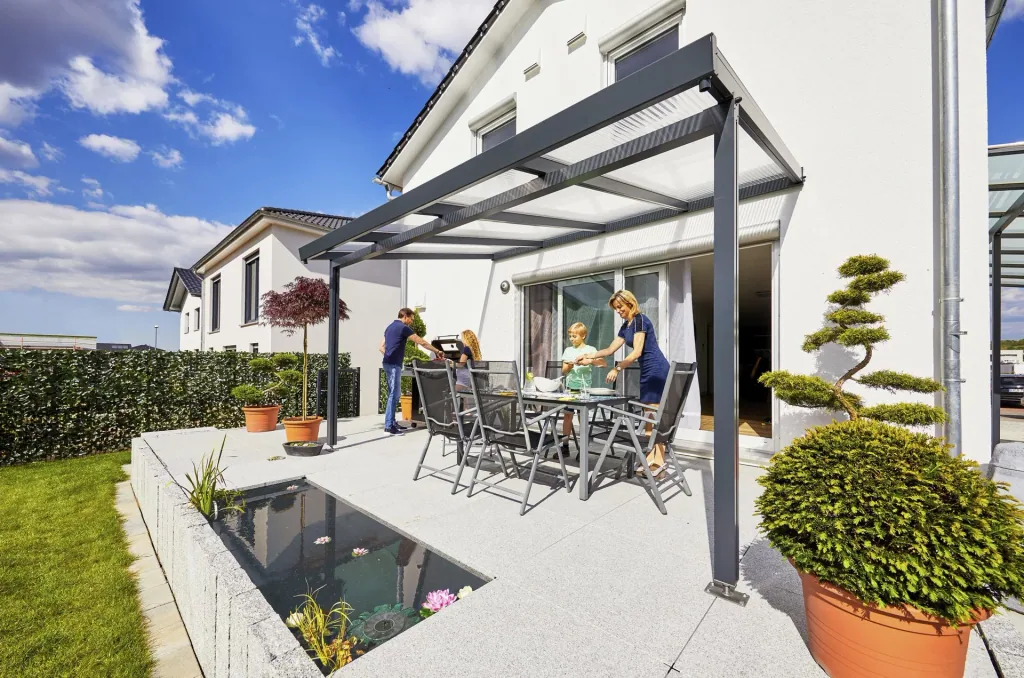 Terrassendach Premium, anthrazit, 4102 x 3060 mm - Acryl Stegplatten 16mm, klar