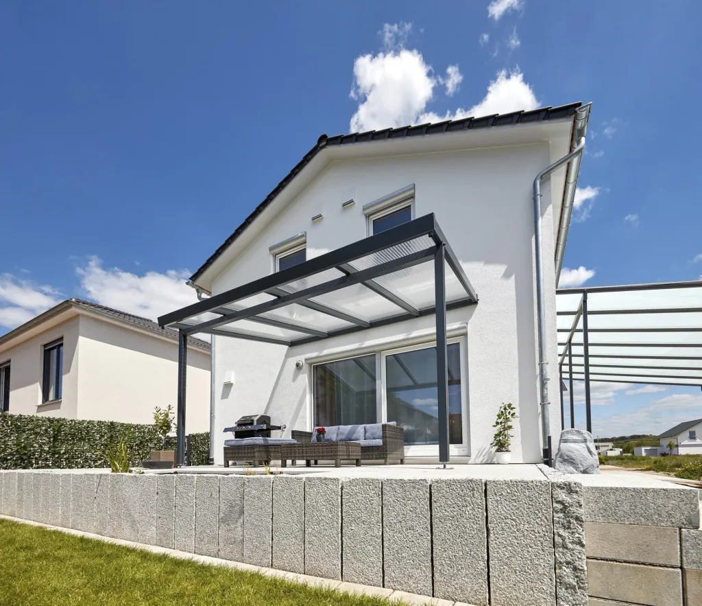 Terrassendach Premium, anthrazit, 4102 x 3060 mm - Acryl Stegplatten 16mm, klar