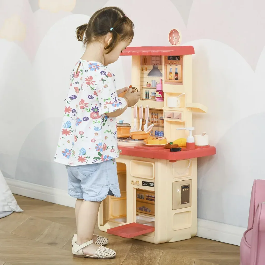 Kinderküche Küchenspielzeug mit Zubehör Nebelbildung Wasserspray Lichter Musikspielküche Musikfunktionen Spielzeugset